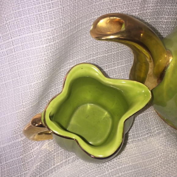 Vintage Pearl Co Teapot Set 22 kt Gold Green Luster Creamer Sugar USA - Picture 4 of 13